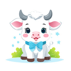 Fototapeta premium Bull Cute Small Cartoon Baby Animal Character 