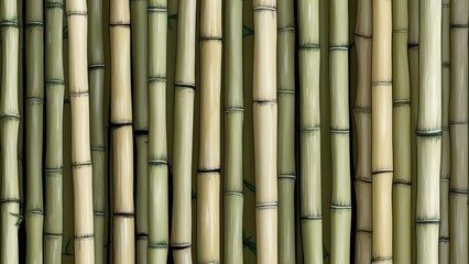 Green bamboo poles forming a uniform pattern, creating a natural and serene backdrop