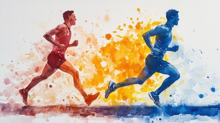 Two Runners Watercolor Painting