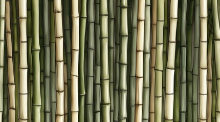 Naklejka premium The lush green bamboo forest sways peacefully, perfect for meditation or simply enjoying nature. Vertical bamboo trunks add tranquility to any space