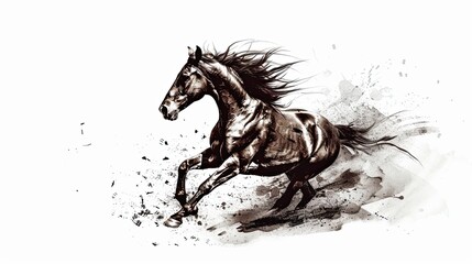 Beautiful silhouette of a horse on a white background. a galloping horse. Artistic image. Copy space