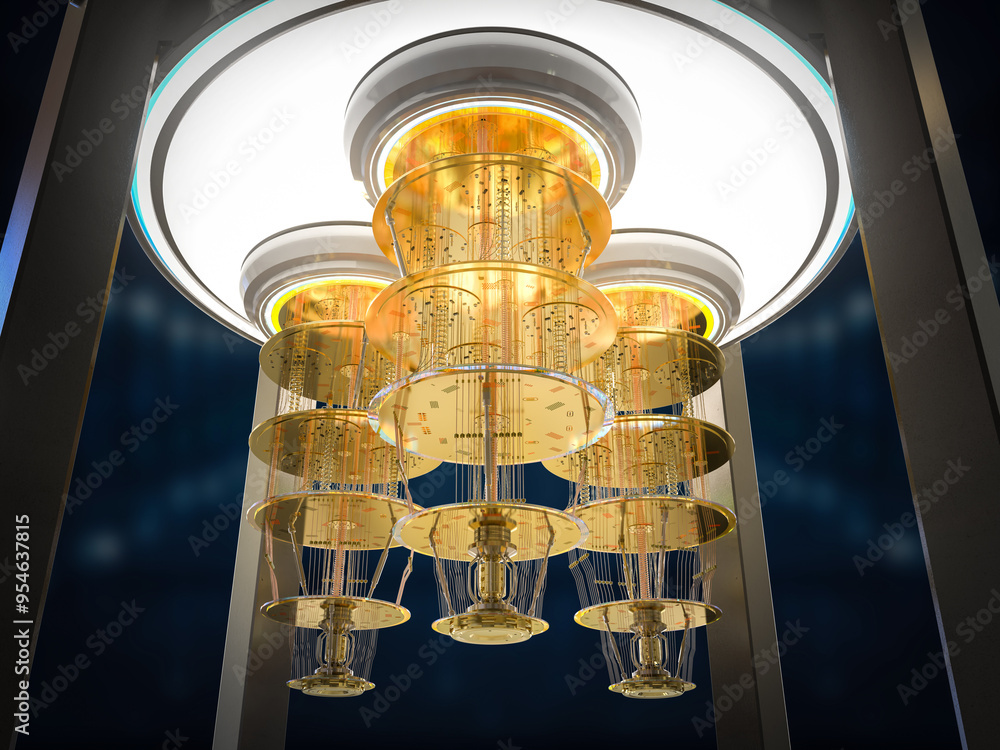 Poster quantum computer machine in shield capsule