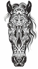 Obraz premium horse tattoo drawing. Beautiful silhouette of a horse on a white background. Horse's head. Artistic image. vertical frame