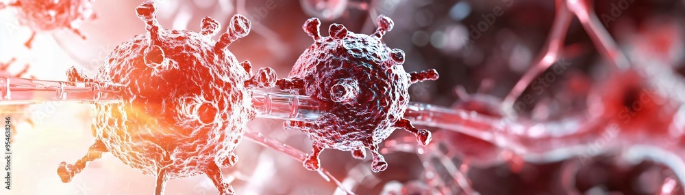 Poster close-up view of intricate virus structures highlighting their complex forms and vibrant colors in a