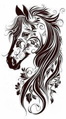 Obraz premium horse tattoo drawing. Beautiful silhouette of a horse on a white background. Horse's head. Artistic image. vertical frame