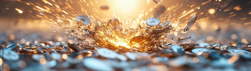 Poster dynamic splash of liquid metal with glowing sparks creates a captivating and energetic visual effect