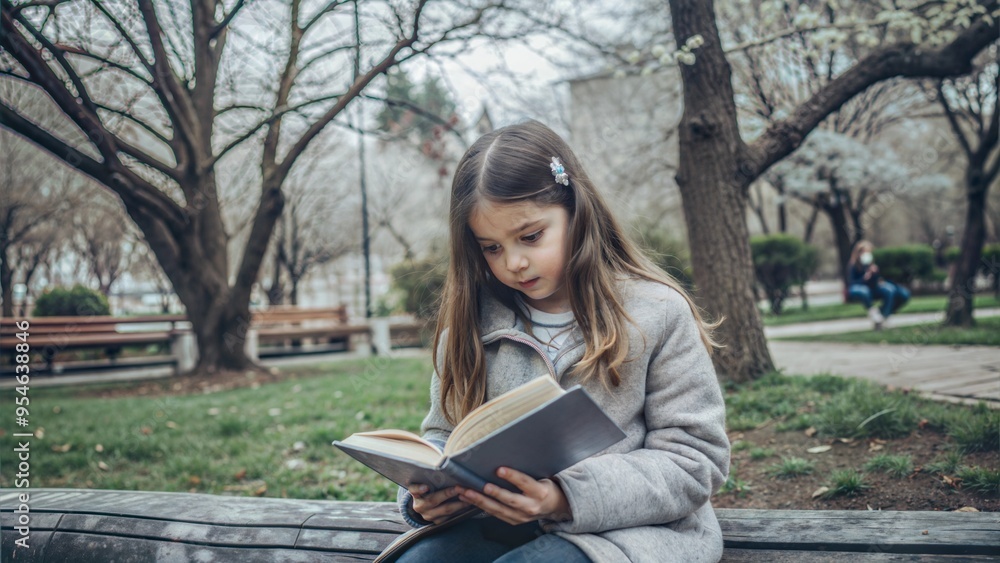 Poster fine art photo young girl reading a book