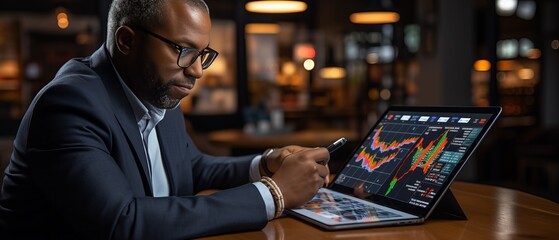 A male IT specialist sits in front of monitors with many lights. Profession of a developer or tester of the future. Illustration on the theme of working from home at the computer