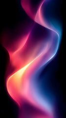 Abstract pink, blue, and yellow glowing wave shape on black background.