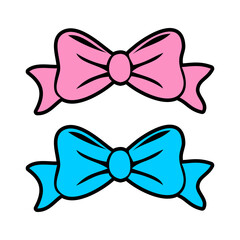 Anuncio de llegada de bebé. Nudos en cinta en color rosa y azul para invitaciones y tarjetas 