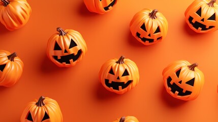 A Halloween pumpkin with a smiling face on a yellow background. Halloween Concept