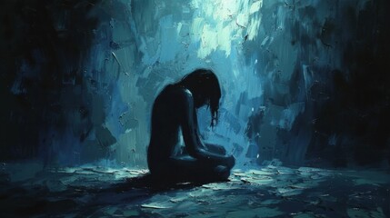 Fototapeta premium Depression: Persistent sadness, loss of interest, and fatigue are key features of this mood disorder, which often requires professional help for effective management. 