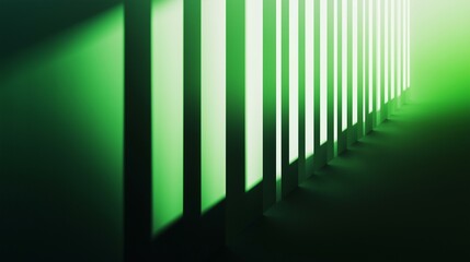 Abstract Green Gradient Background Featuring Vertical Lines with Subtle Light and Shadow Play