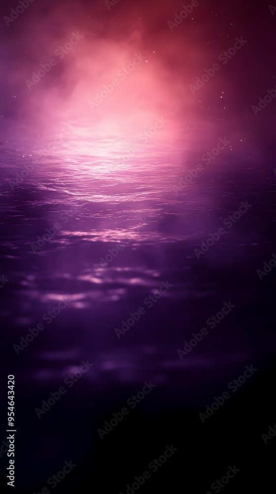 Wall mural Abstract purple and red night sky with blurry water reflection.