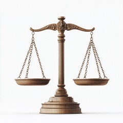 Scales of Justice: Antique Brass Balance on White Background 