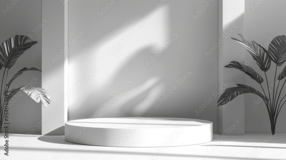 Poster sleek minimalist podium mock-up for product presentations with soft shadows.