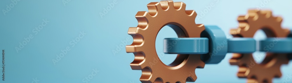 Poster close-up of interlocking gears, symbolizing integration and teamwork in technology and engineering.