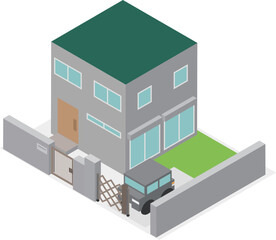 アイソメトリックな伸縮門扉のある家のイメージ素材