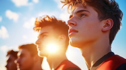 A team of athletes strategizing before a game, discussing tactics and collaborating on a winning strategy.