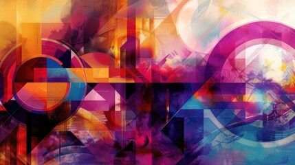 A vibrant digital abstract piece with geometric shapes and patterns