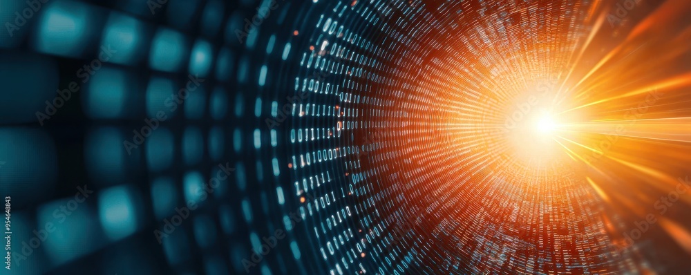 Poster a vibrant abstract representation of data flow and light, symbolizing technology and innovation in a