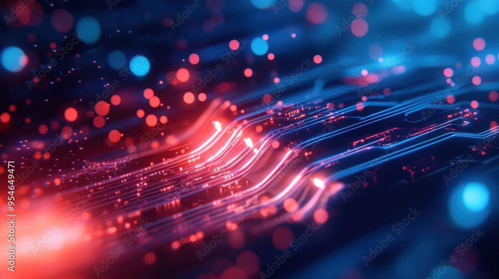 Poster colorful abstract digital background featuring glowing lines and bokeh, ideal for tech and design th