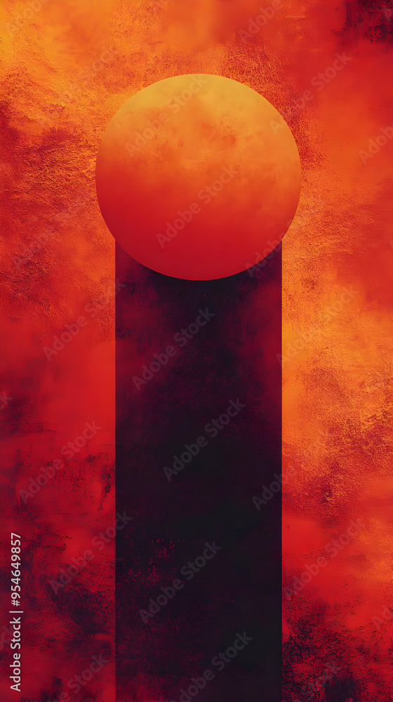 Poster abstract red and orange textured background with a dark vertical line.