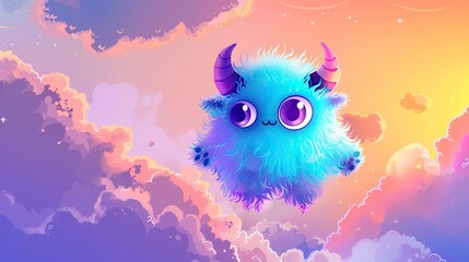 A cute cartoon monster with horns, generated AI