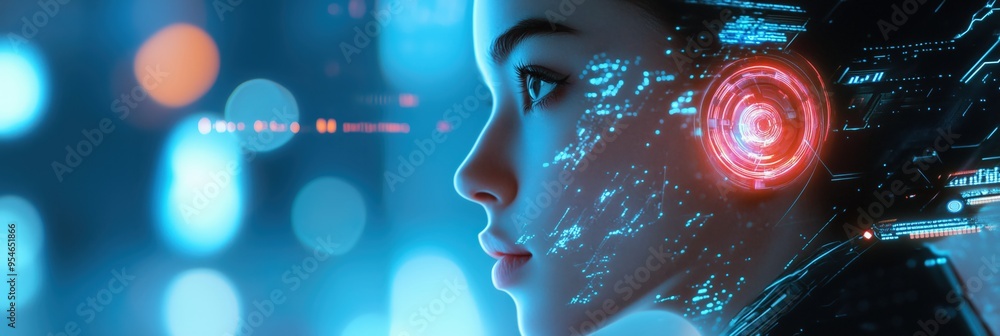 Aufkleber futuristic technology concept with digital interface and ai innovation.