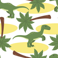 Cute vector childish seamless pattern with allosaurus