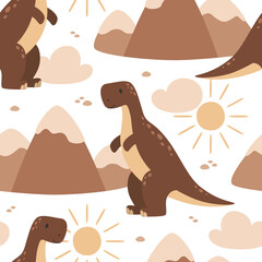 Cute vector childish seamless pattern with T-Rex