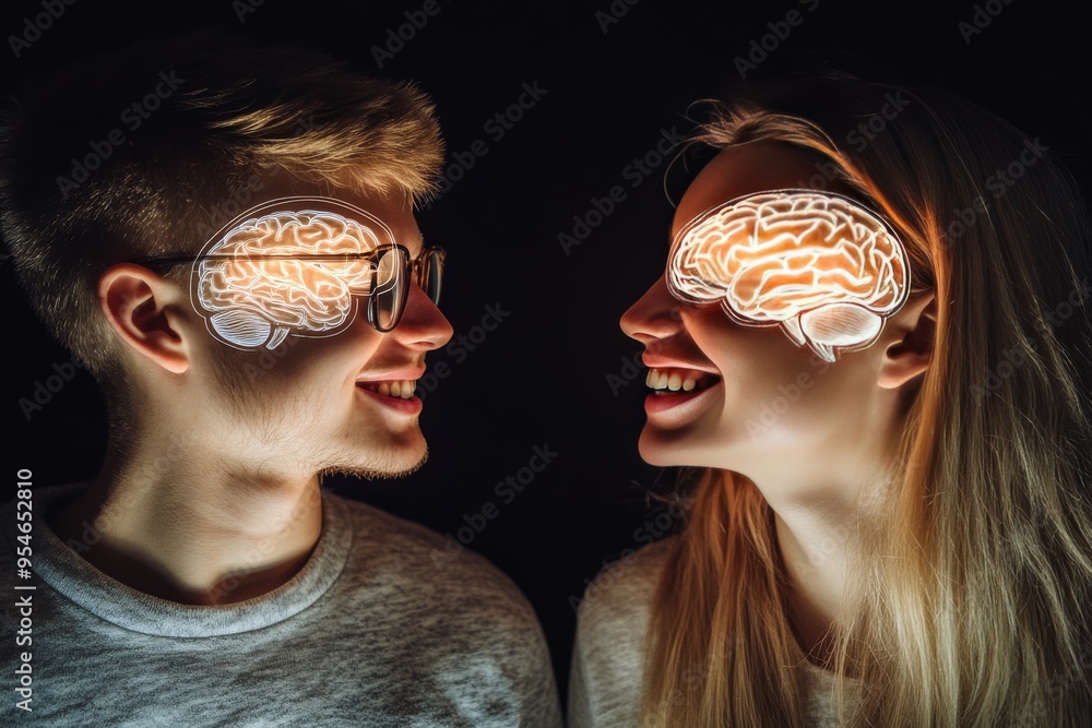 Poster neuroplasticity reactive artistic depiction of a young person visualizing their brain activity with 