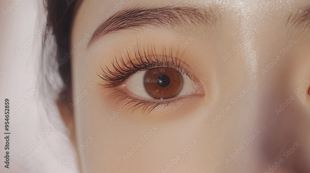 Aufkleber 若いアジア女性の目元のクローズアップ｜目・まつ毛・眉毛の美しいメイク