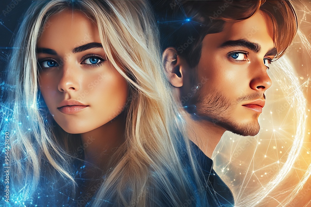 Poster executive function reactive a pair of young individuals with a cosmic backdrop showcasing their brai