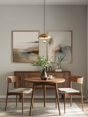 Modern home room interior with wood table and chairs