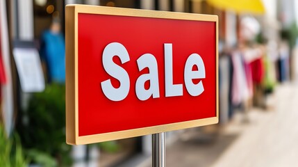 A red sign with white letters that says "SALE" is displayed in front of a store
