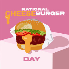 Fast food posters. Vector fast food in flat style. National burger day. Cheeseburger modern poster. Burger colorful banner and inscription
