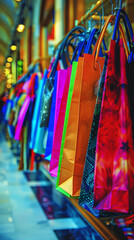 Colorful Shopping Bags Display in a Mall for Black Friday Offers - Retail and Holiday Sales Concept