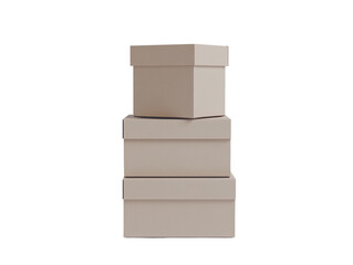 Obraz premium Three cardboard boxes stacked for shipping or storage, isolated on white background. PNG transparent.