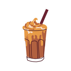 Hot or cold coffee beverage with cute doodle decoration. Espresso, americano cup, cappuccino and latte in glasses. Vector illustration hand drawn style.