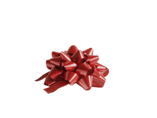 Red gift bow with smooth ribbons, isolated on white background. PNG transparent.