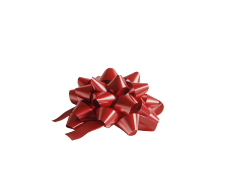 Red gift bow with smooth ribbons, isolated on white background. PNG transparent.