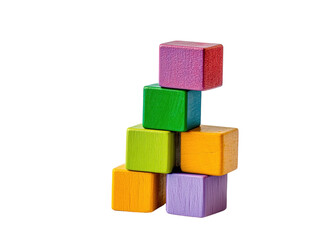 Stack of colorful wooden blocks, isolated on white background, playful, vibrant PNG transparent.