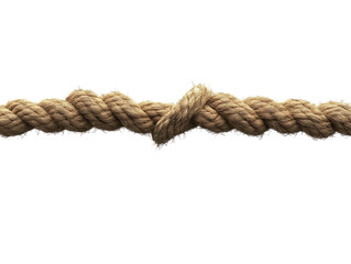 Frayed rope about to break, isolated on white background. PNG transparent.