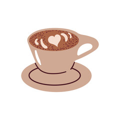 Hot or cold coffee beverage with cute doodle decoration. Espresso, americano cup, cappuccino and latte in glasses. Vector illustration hand drawn style.