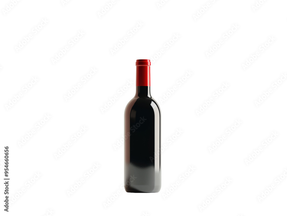 Wall mural red wine bottle with red cap on white background. png transparent.