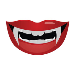Obraz premium Vampire mouth with fangs vector icon. Cartoon open female red lips with long pointed teeth expression emotion isolated on white background