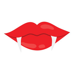 Vampire mouth with fangs vector icon. Cartoon open female red lips with long pointed teeth  expression emotion isolated on white background