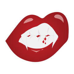 Vampire mouth with fangs vector icon. Cartoon open female red lips with long pointed teeth  expression emotion isolated on white background