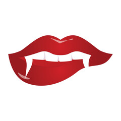 Vampire mouth with fangs vector icon. Cartoon open female red lips with long pointed teeth  expression emotion isolated on white background